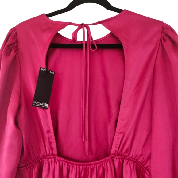BNWT Vero Moda US M Pink Fushia Long Sleeve Backless Party Mini Dress Coktail - Picture 4 of 16